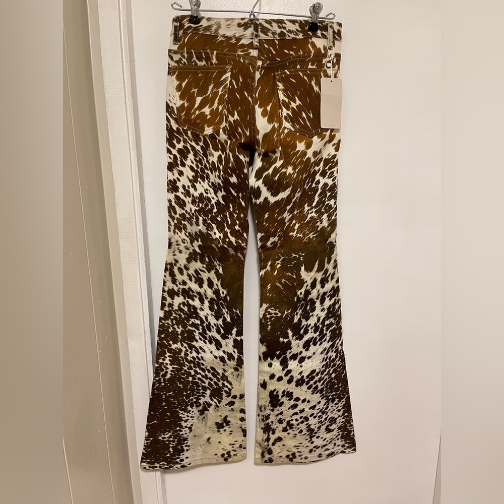 Cowhide-Print Flare Jeans in Brown & White - Picture 3 of 7